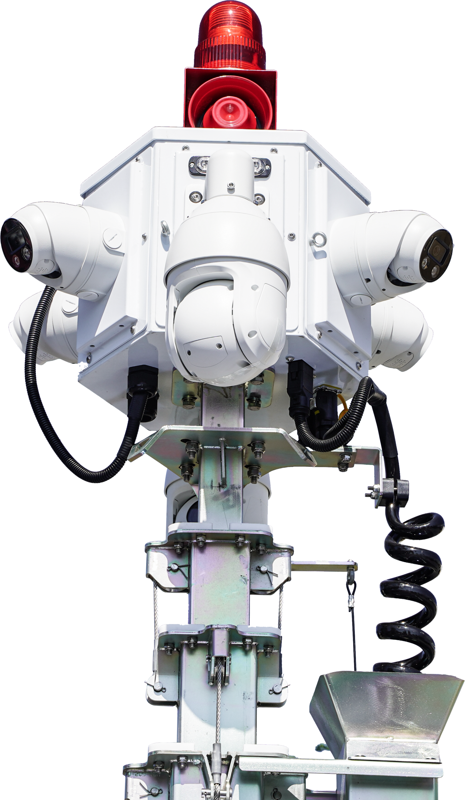 Solar Sentry mobile camera trailer camera head with PTZ cameras and active deterrence strobe